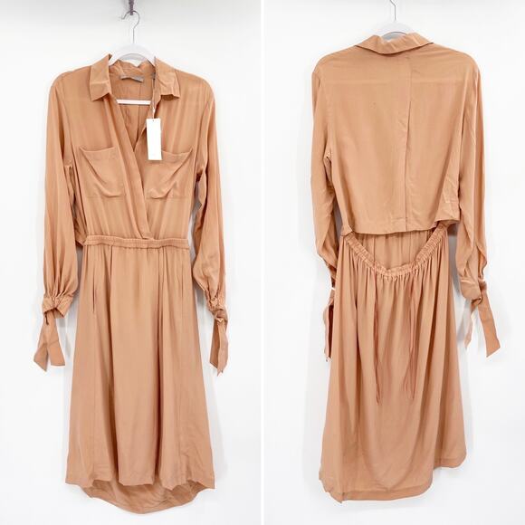 VINCE Slit Back 100% Silk Shirt Dress in Blush Size M NEW - Picture 2 of 7